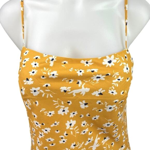 Princess Polly Yellow Daisy Floral Print Spaghetti Strap Slit Slip Mini Dress 2 - Picture 3 of 5